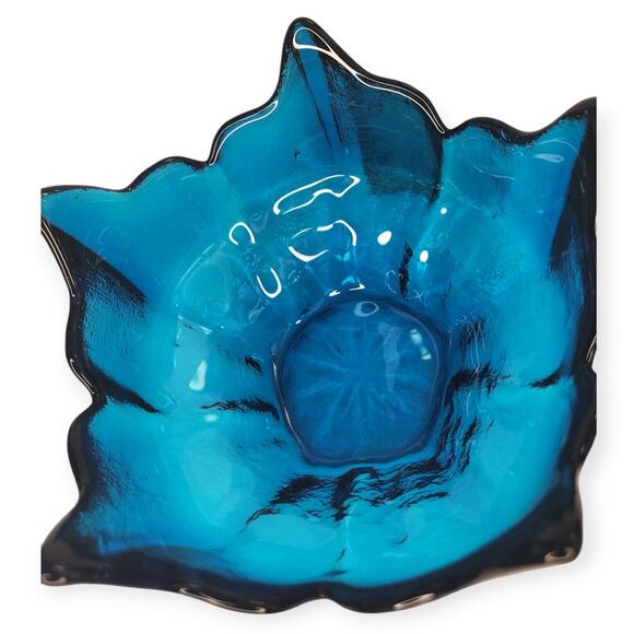 Vintage MCM Viking Art Blue Glass 5 Point Lotus Flower Bowl Dish 6.5" EUC - Picture 5 of 7